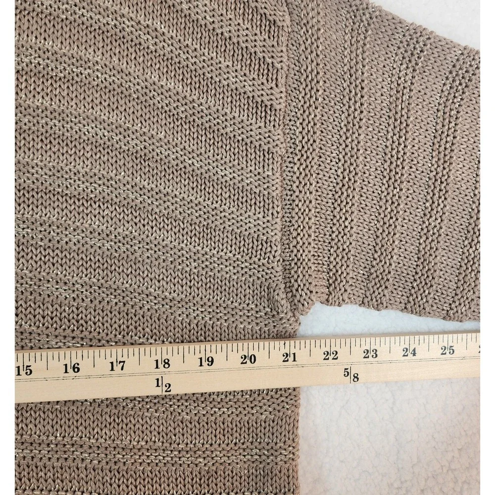 Chicos Women Sz 3 Knit Sweater Pullover Tan Gold Metallic Stripes Classic Career